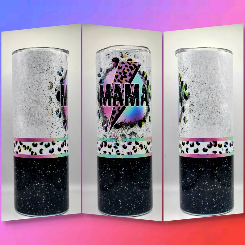 Mama Lightning, Leopard, Rainbow, Gift Idea, Mothers Day Gift, Stainless Steel 20oz Tumbler with Lid and Straw