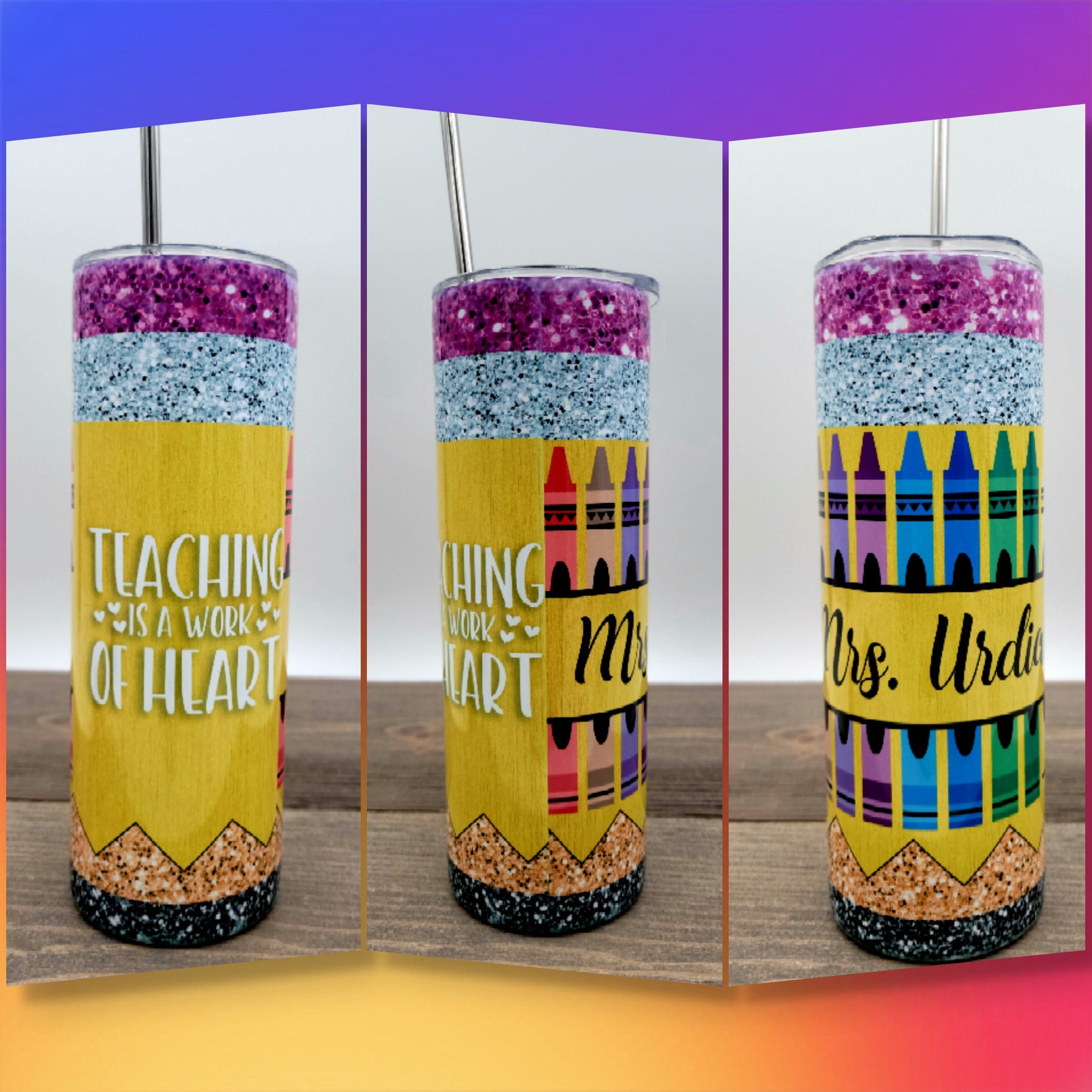 Teaching is a Work of Heart Personalized Faux Glitter Tumbler| Pencil cup |School |Teacher| Pencil tumbler