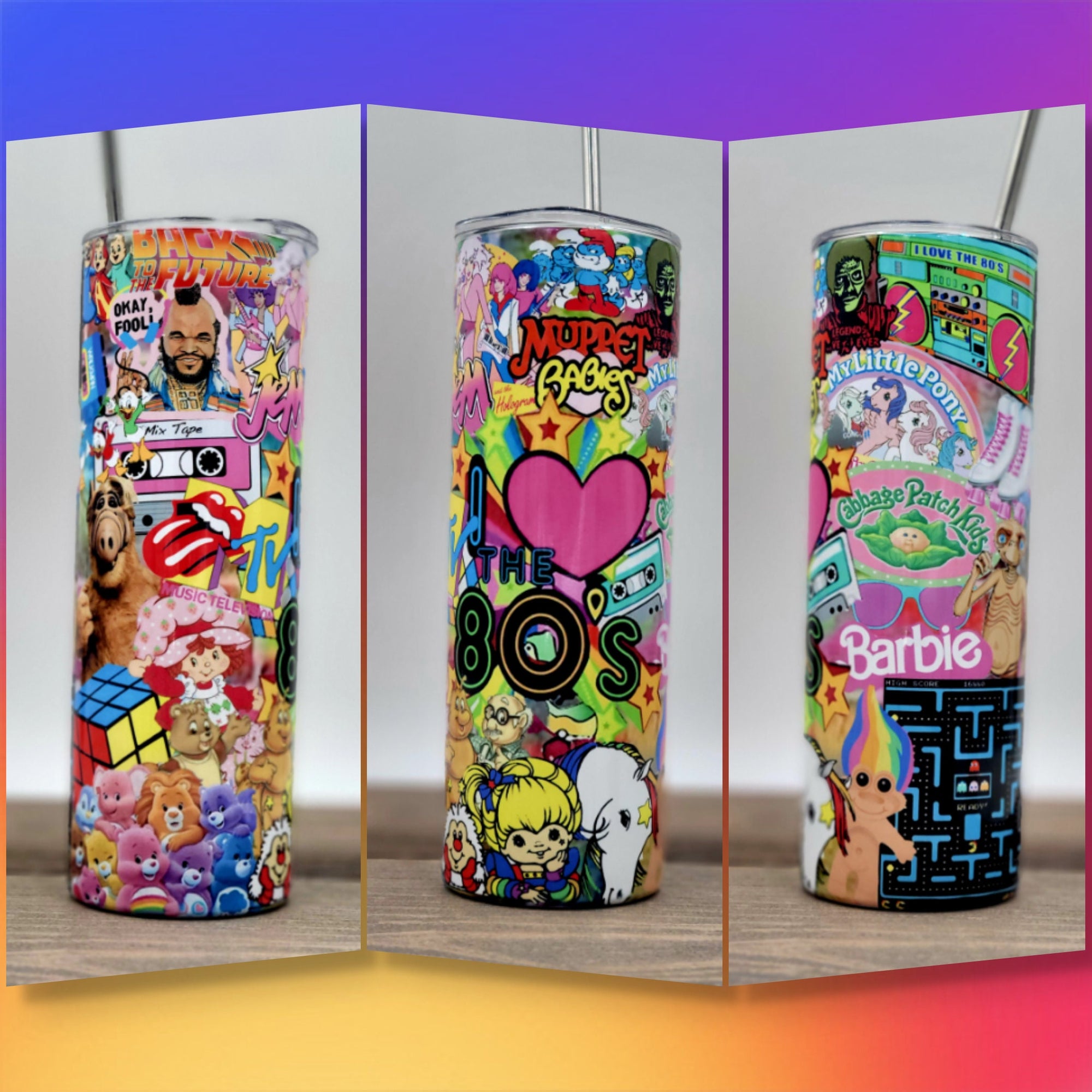80’s tumbler, 80’s 20oz skinny tumbler, 80’s baby,1980’s,throw back tumbler, vintage 80’s,cabbage patch, Care Bears, pac man, NEW DESIGN