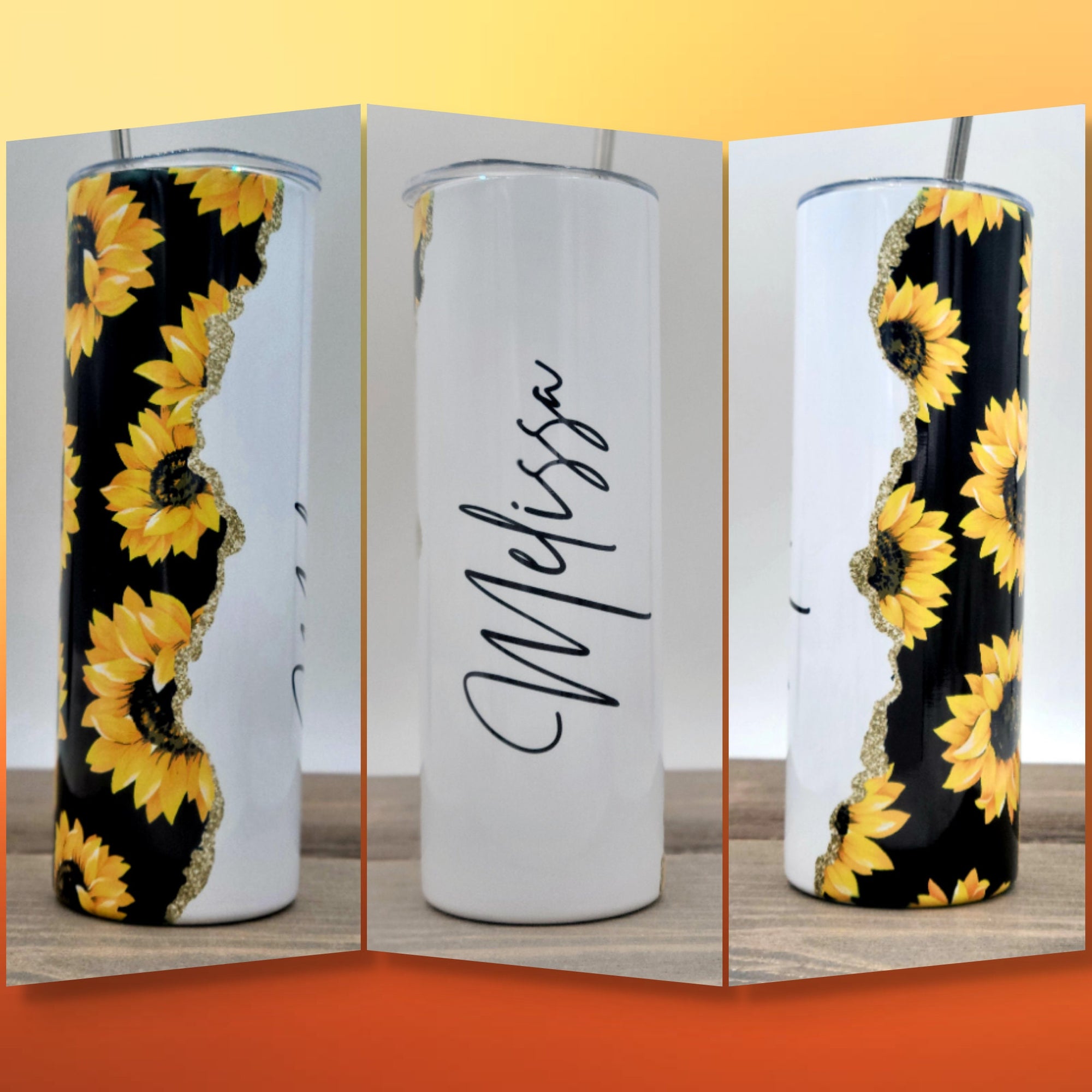 Sunflower Add Your Own Text Name Monogram Sublimation Tumbler Designs Floral