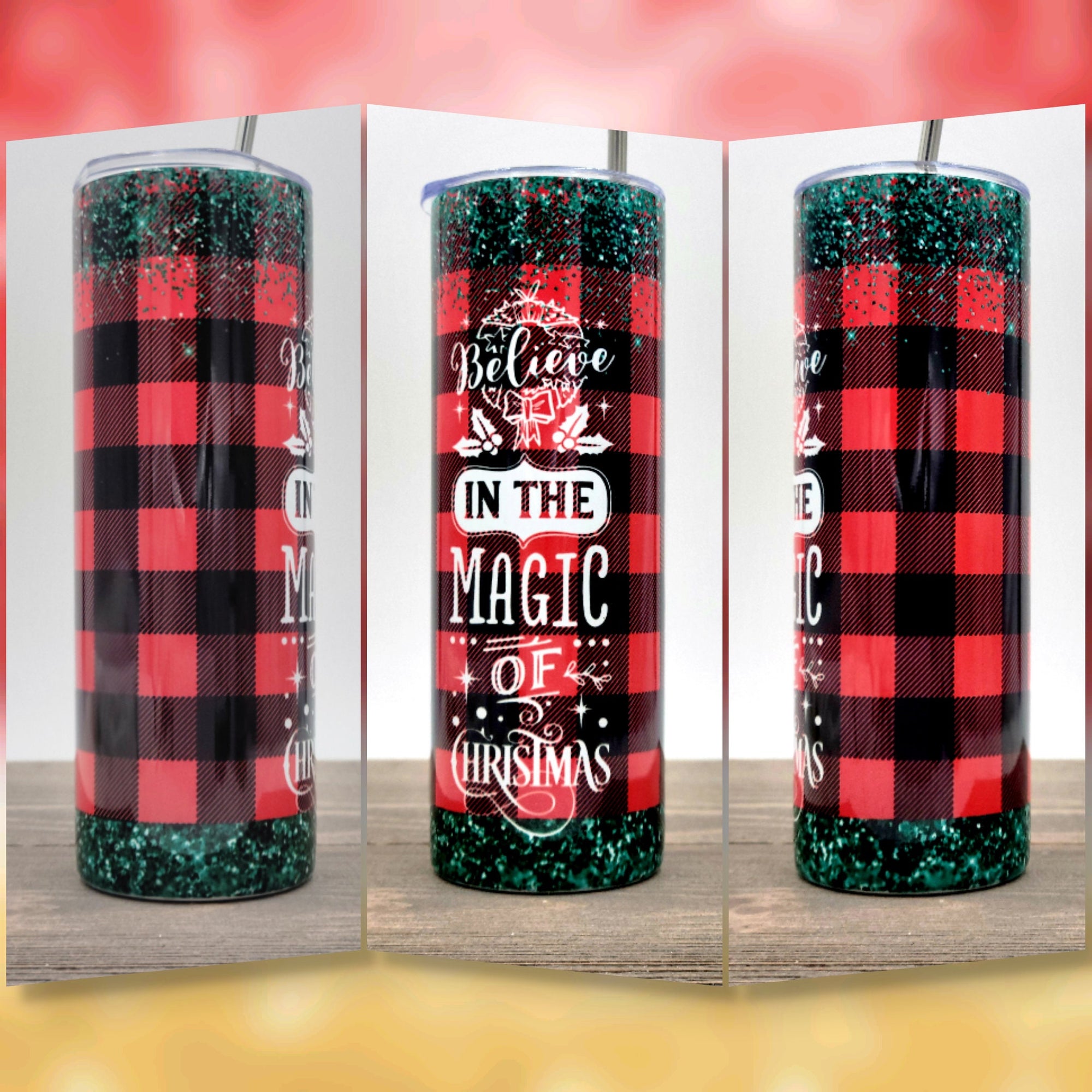Believe In The Magic Of Christmas | Buffalo Plaid Christmas Tumbler | 20oz Christmas Tumbler | Gift for Her