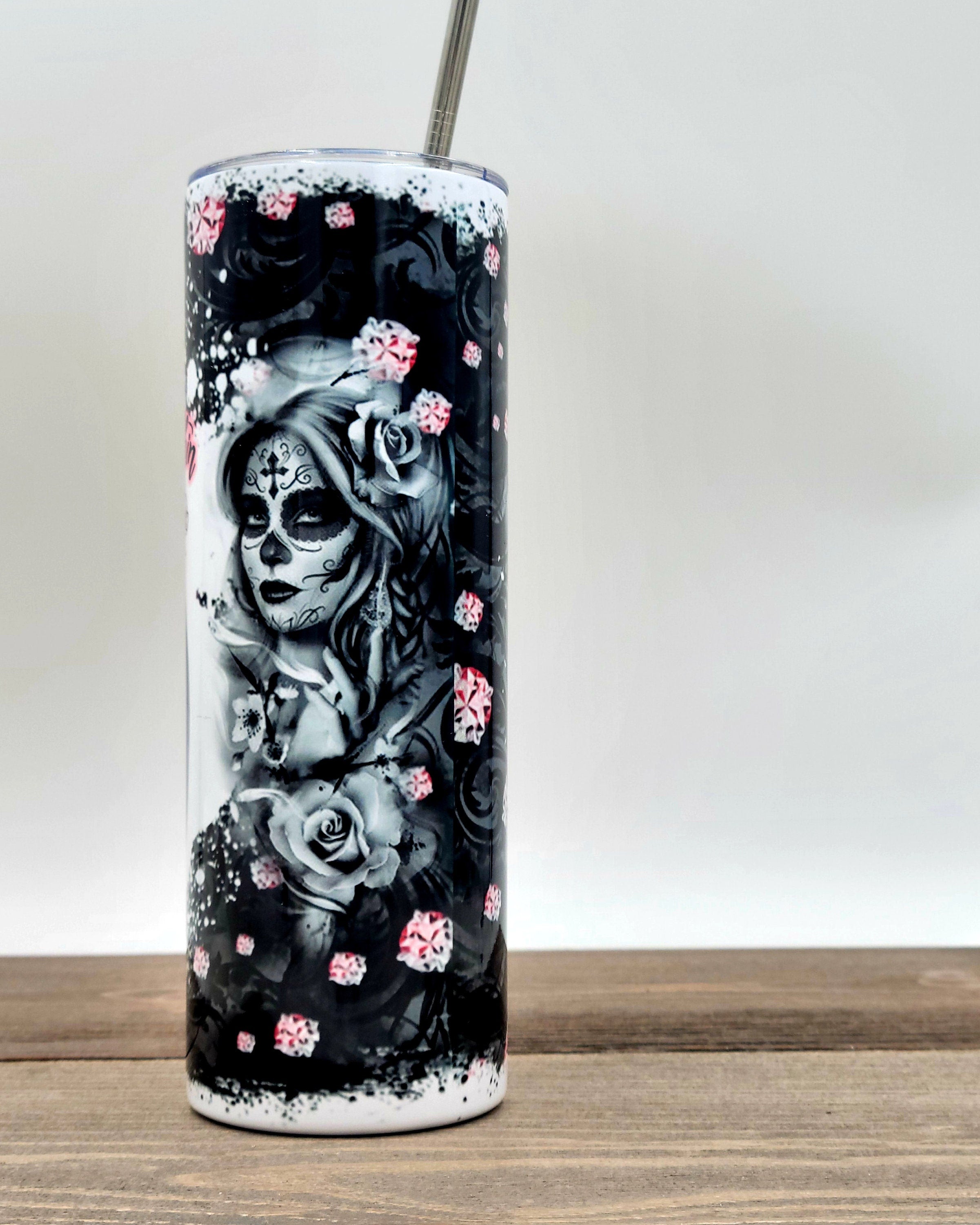 Colorful Sugar Skull Tumbler, Tumbler Cup, 20oz Stainless Steel Cup With  Metal Straw, Lid, and Straw Cleaner, Coffee Mug 