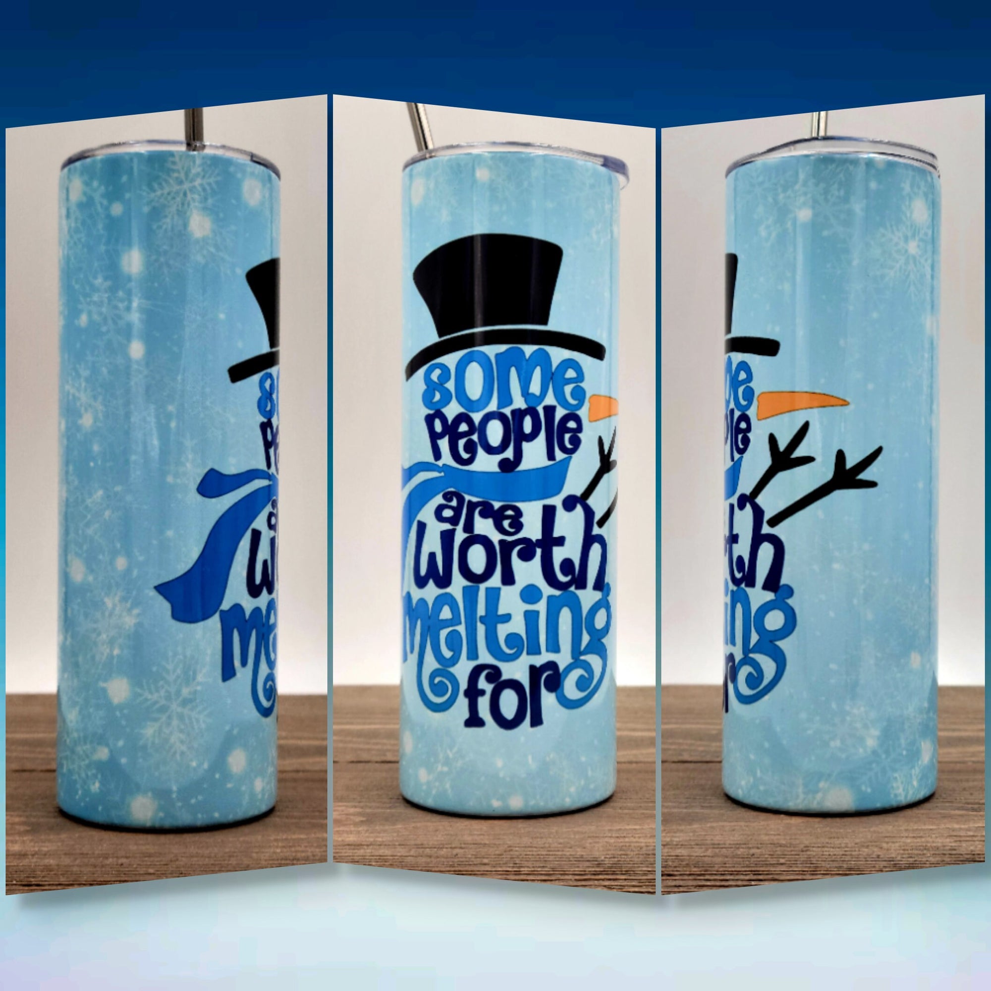 Some People Are Worth Melting For Olaf tumbler,20oz skinny tumbler, Frozen, snowman, snow flake, Elsa, Anna, personal flurry, blue