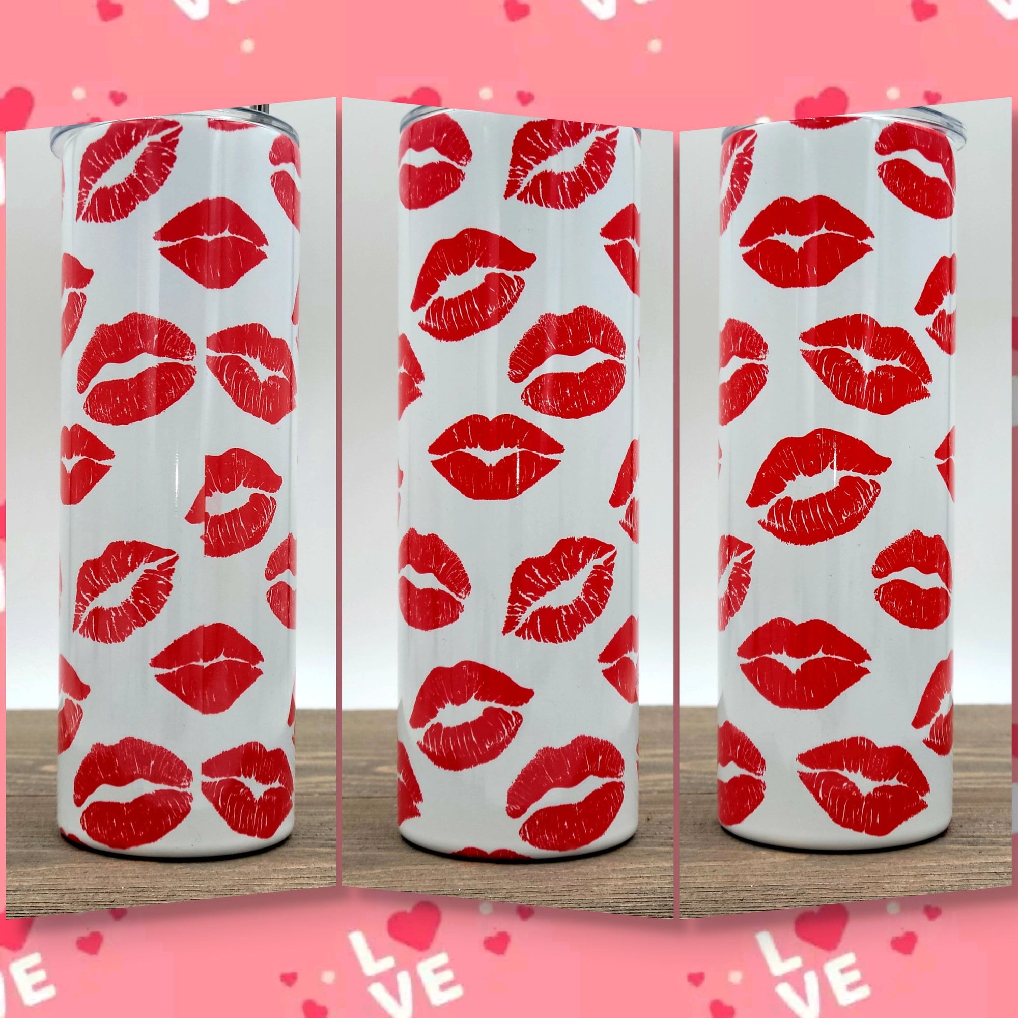 Valentines Day Tumbler | Kisses Hearts Skinny Tumbler | Gift for Girlfriend Wife Fiancé Her | Insulated Tumbler Cup | Personalized Tumblers