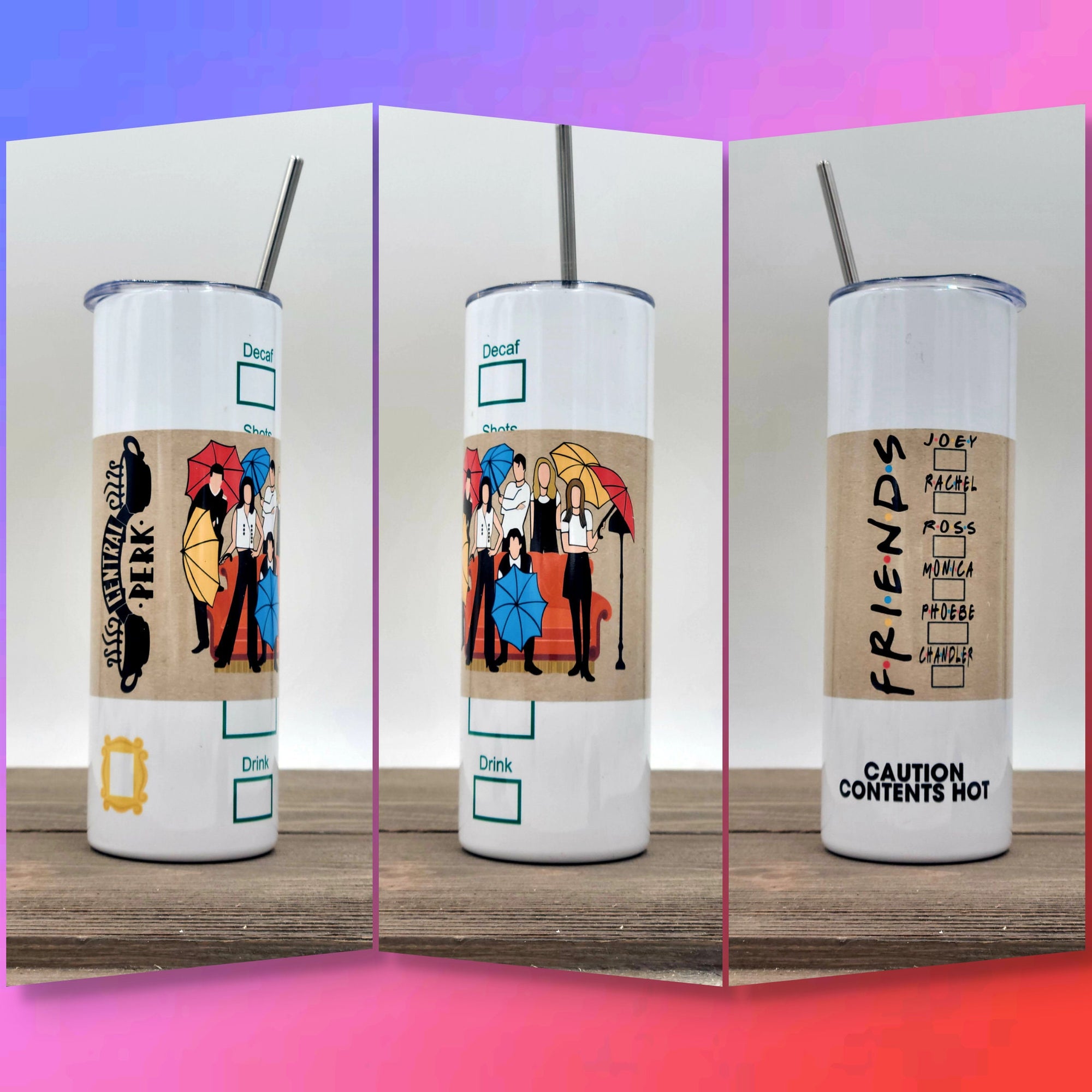 20oz Skinny Stainless Steel double wall Tumbler | FRIENDS collage Pivot | TV show