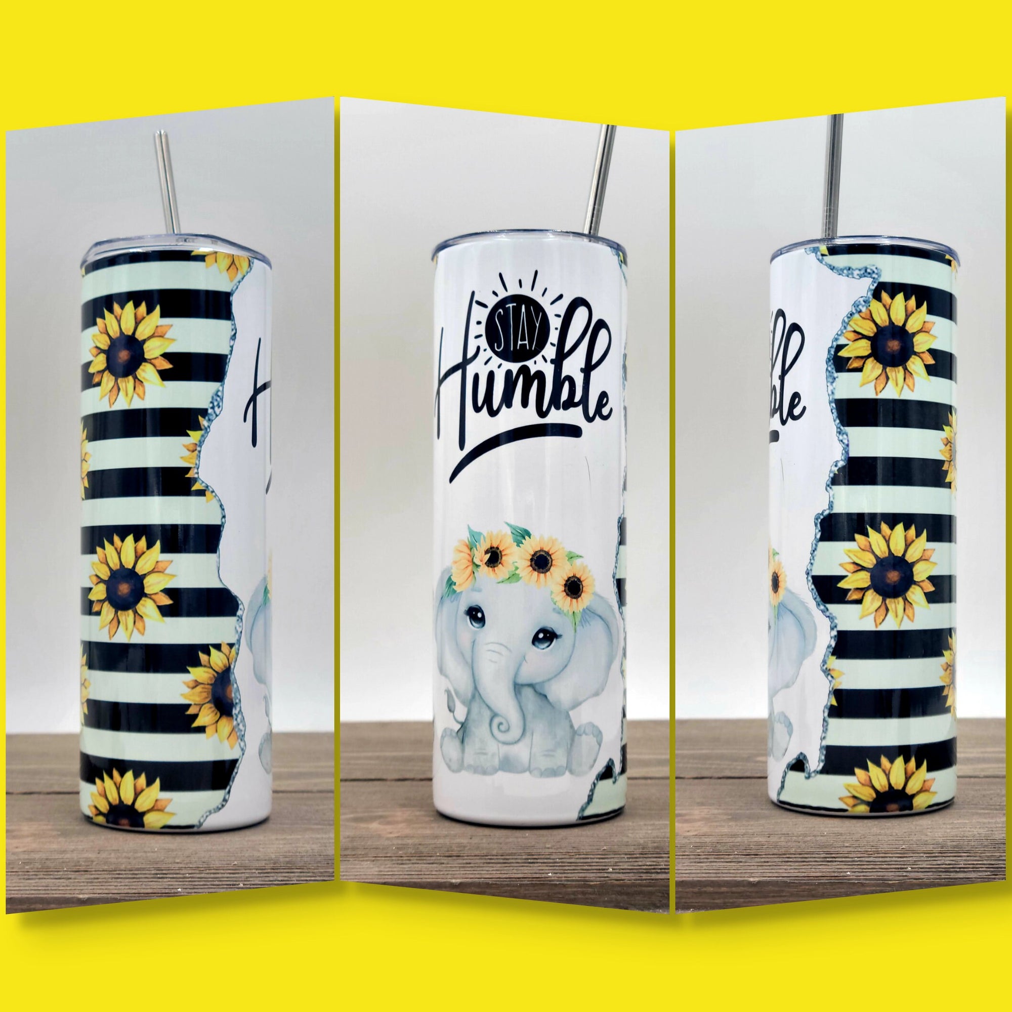 Stay Humble Sunflower Elephant Printed Stainless Steel Tumbler