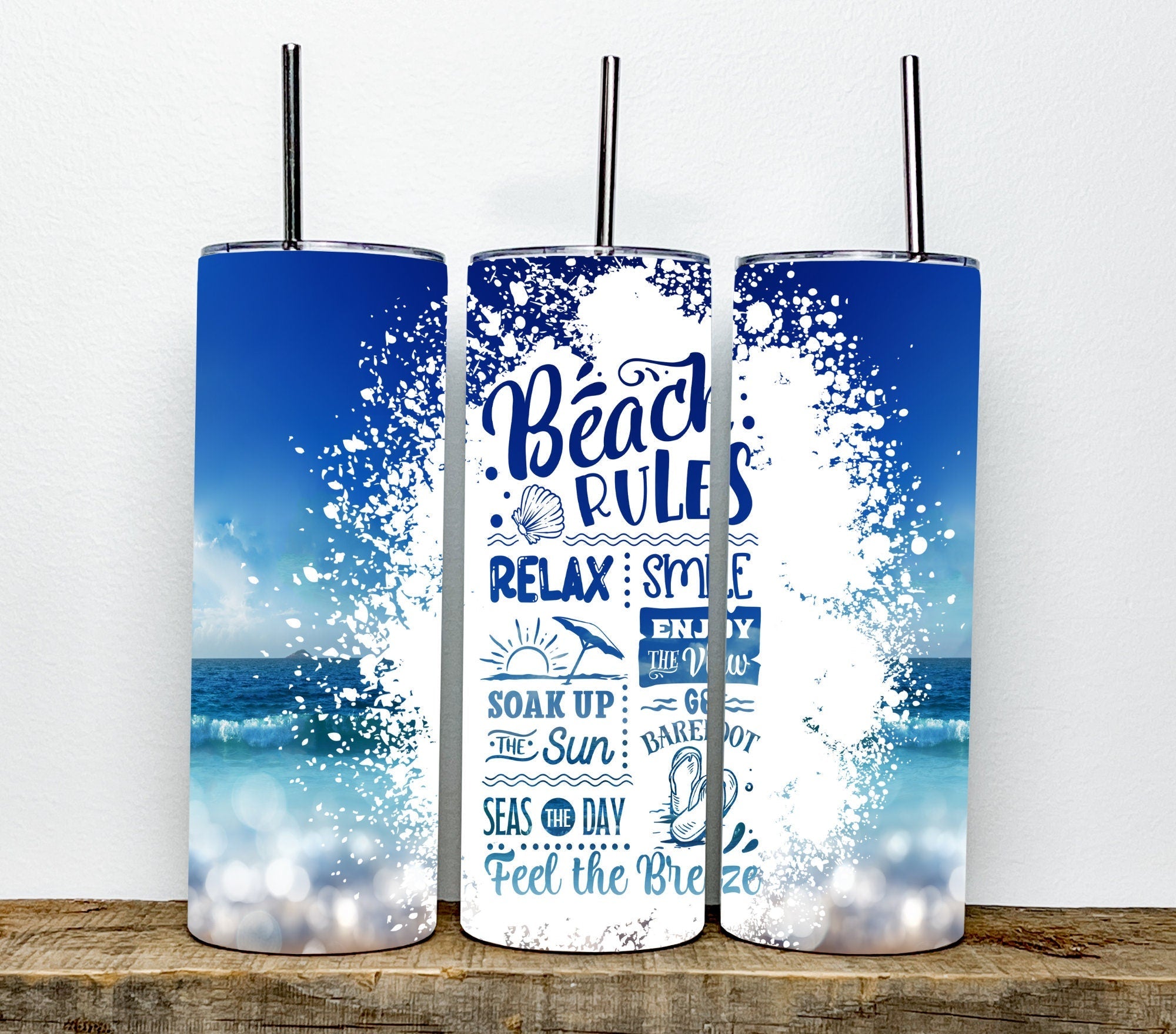 Beach Rules Blue Tumbler||Summer Tumbler||20oz Skinny Sublimation Tumbler | Beach Life Tumbler | Summer Tumbler