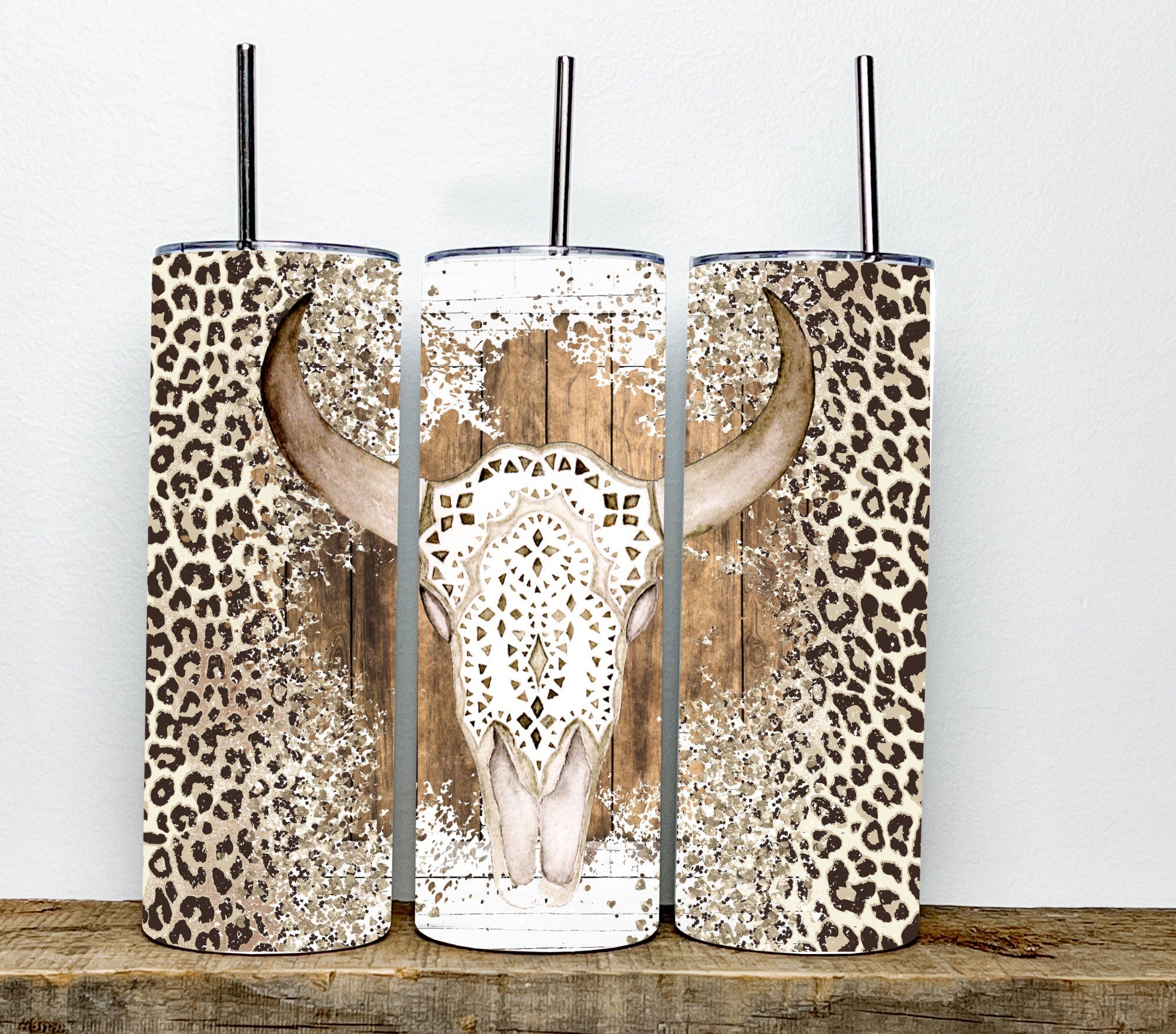 Cheetah Bull Cow Skull - Western 20oz. Tumbler - Cowgirl  | Texas Tumbler |  Western tumbler  Country western tumbler | Mother's Day gift