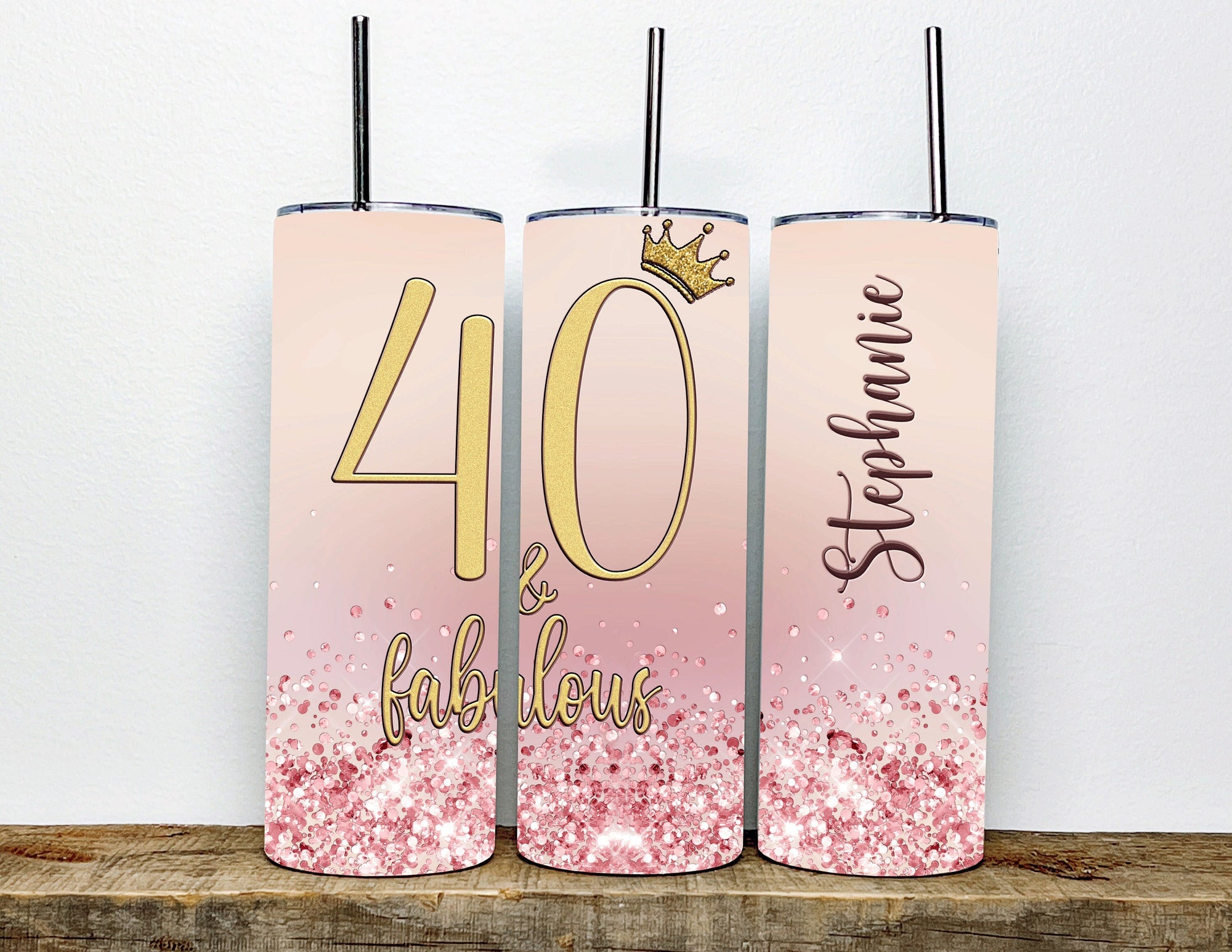40 and Fabulous Milestone Birthday Tumbler w/straw - Chunky FAUX Blush Pink Glitter Cup Gift For Women - Personalized Tumbler Gift for Her