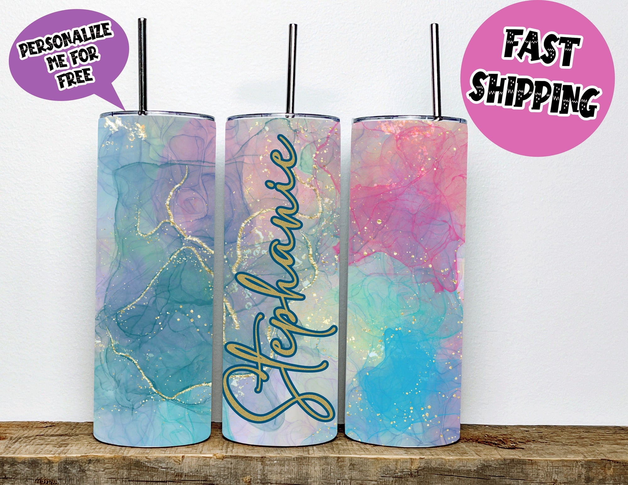 Alcohol Ink Personalized Tumbler | Custom Name Printed Tumbler | 20 Oz Stainless Steel Tumbler with Straw