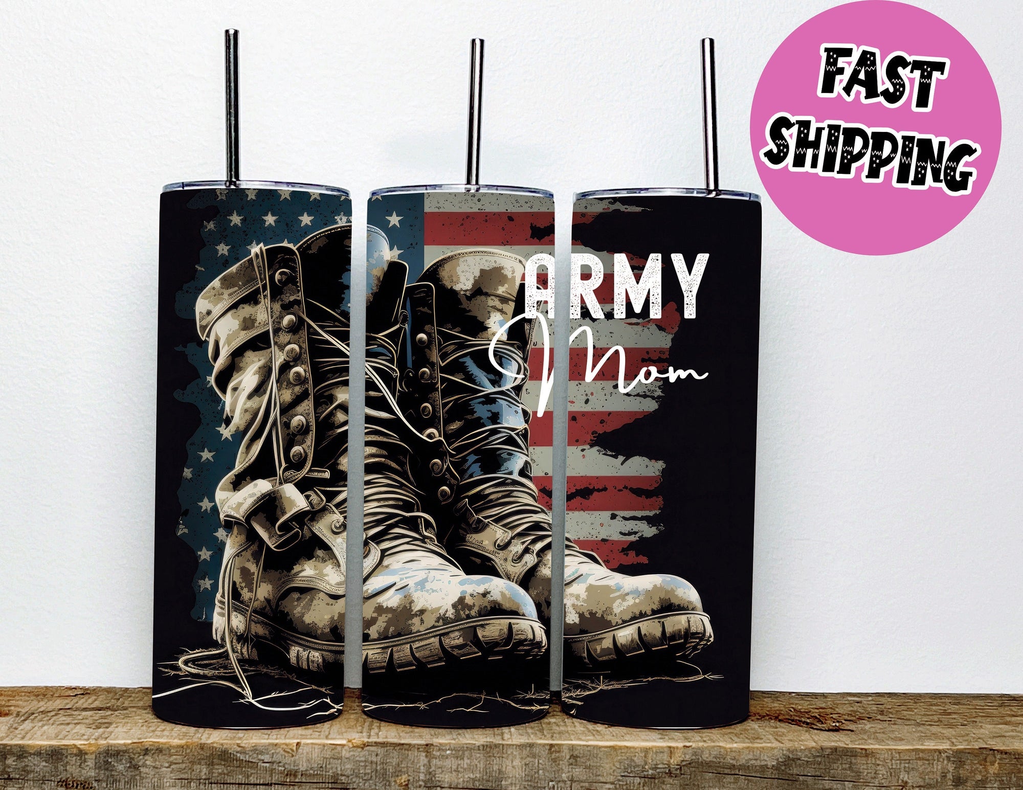 Army Mom Patriot Tumbler Stainless Steel Insulated Coffee Cup with Lid & Straw | Patriotic Tumbler Design